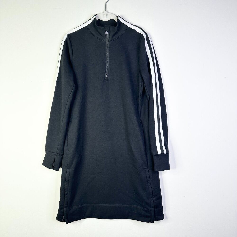 Athleta Dress Women S Black White Stripes Crosstown Track 1/4 Zip Athleisure
